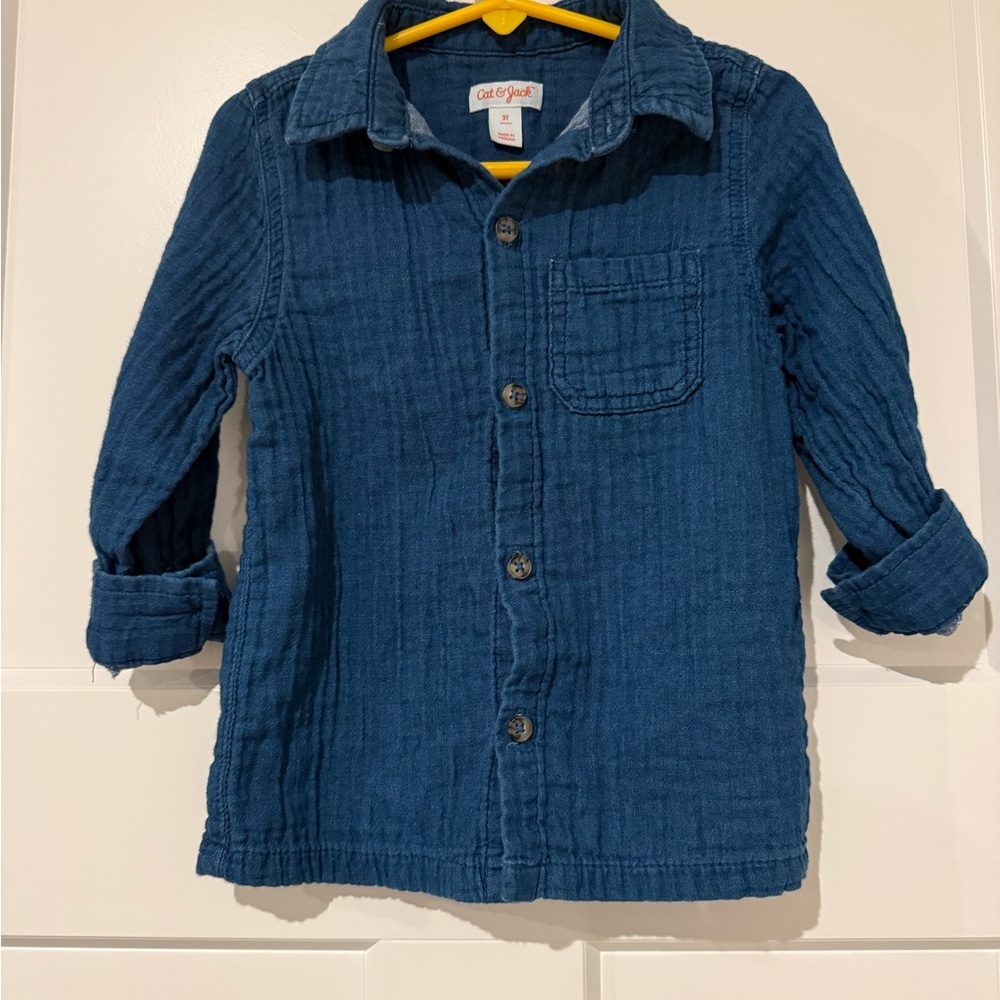Cat & Jack Dark Blue Textured Button-Down Shirt for Kids
